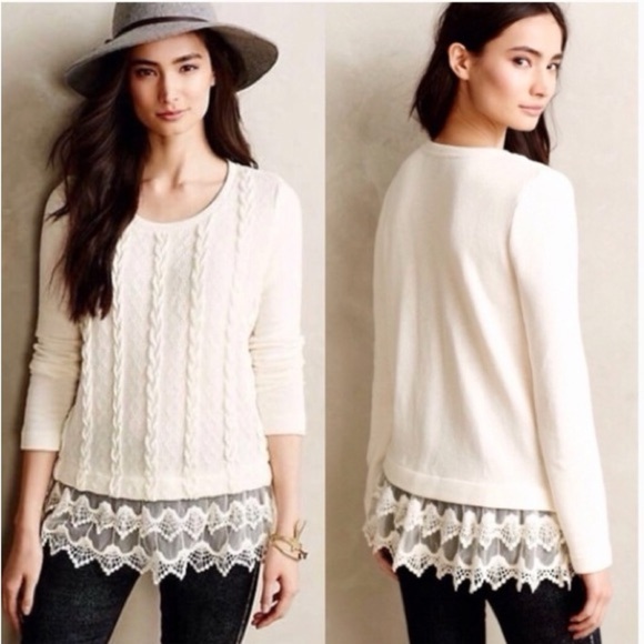 Sunday in Brooklyn for Anthropologie Lace Hem Sweater - Picture 1 of 11